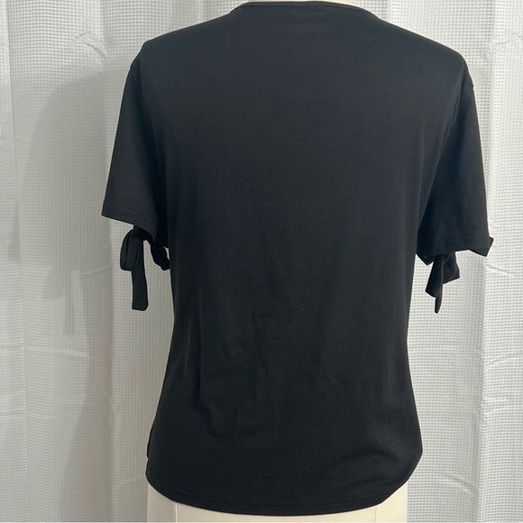 SHEIN Curve Women's Front  Wrap Cross Top, Short Sleeves with Tie Detail, Black - Picture 4 of 4